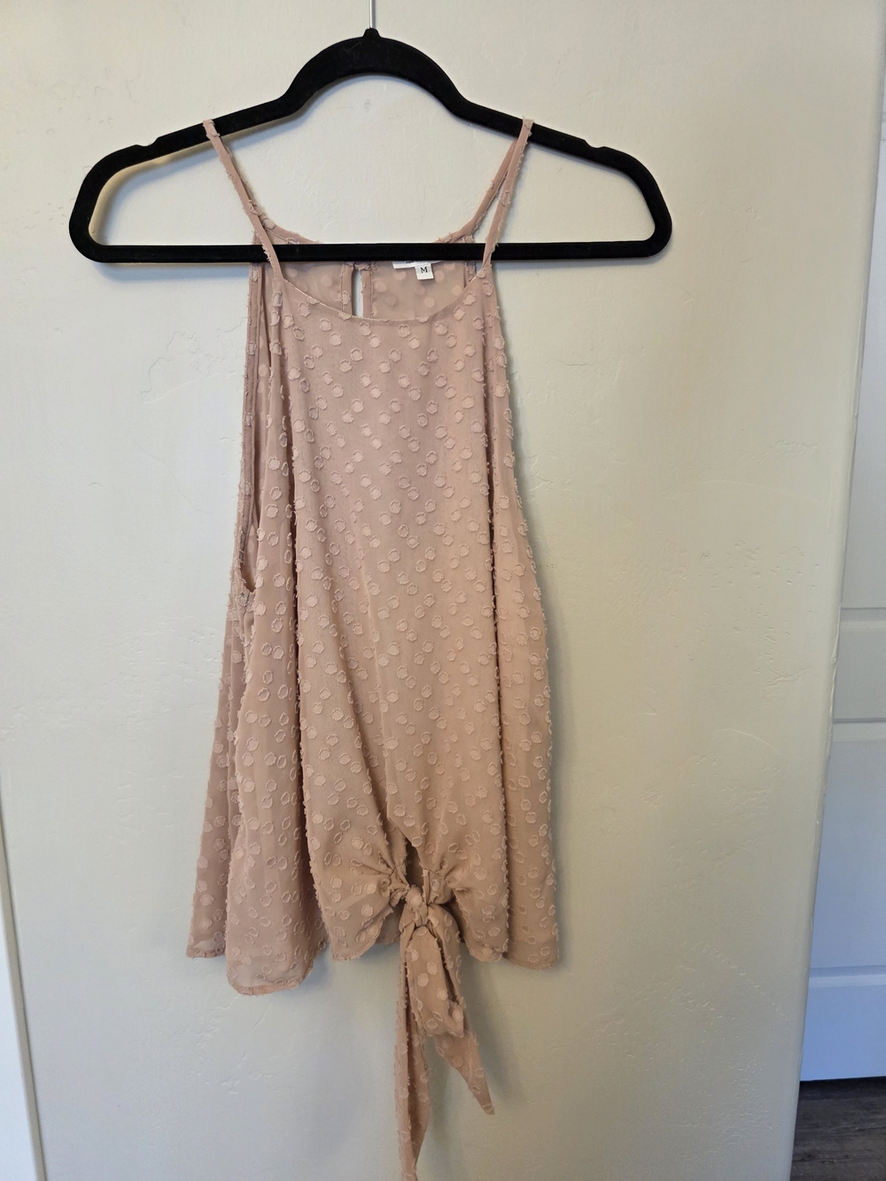 Tie-Front Swiss Dot Cami Tank in Dusty Rose